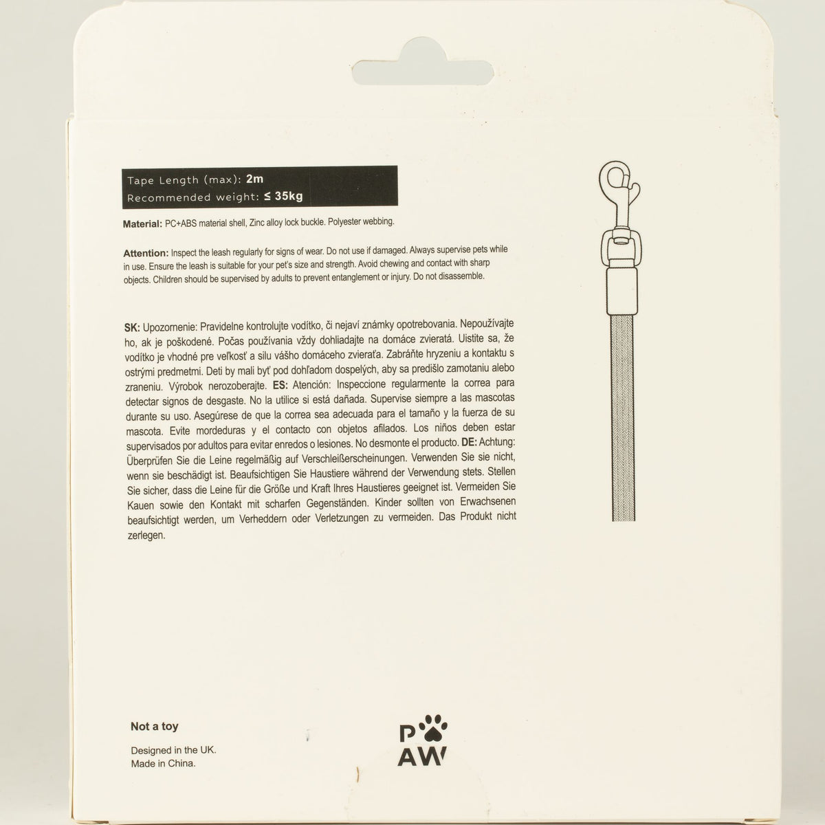 Paw Pet Leash - Elephant Strap - Grey - 2m