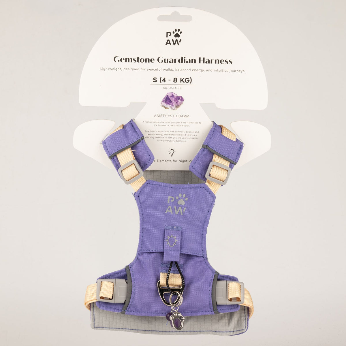 PAW - S (4-8Kg) Dog Step-in Guardian Harness with Reflective Mesh - Lavender - Amethyst Charm