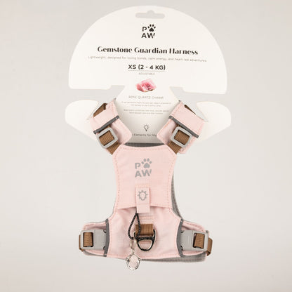 PAW - XS (2-4Kg) Dog Step-in Guardian Harness with Reflective Mesh - Soft Pink - Rose Quartz Charm